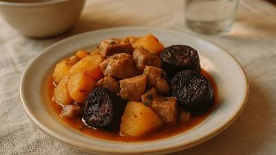Porco à Alentejana com Batatas e Morcela da Tia Zézinha