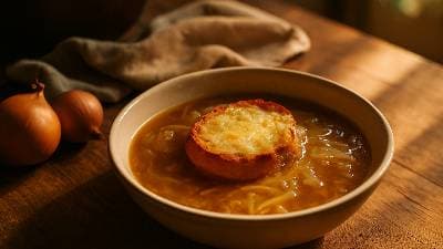Sopa de cebola caseira da Sofia
