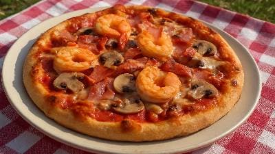 Pizza de Camarão e Fiambre Crocante