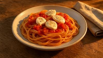 Esparguete con Tomate e Queijo Mozzarella