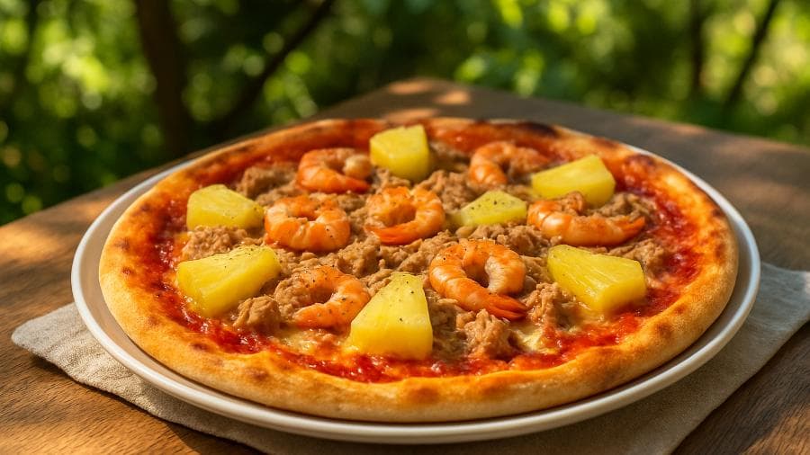 Pizza alla Castelo Branco com Atum, Camarão e Ananás